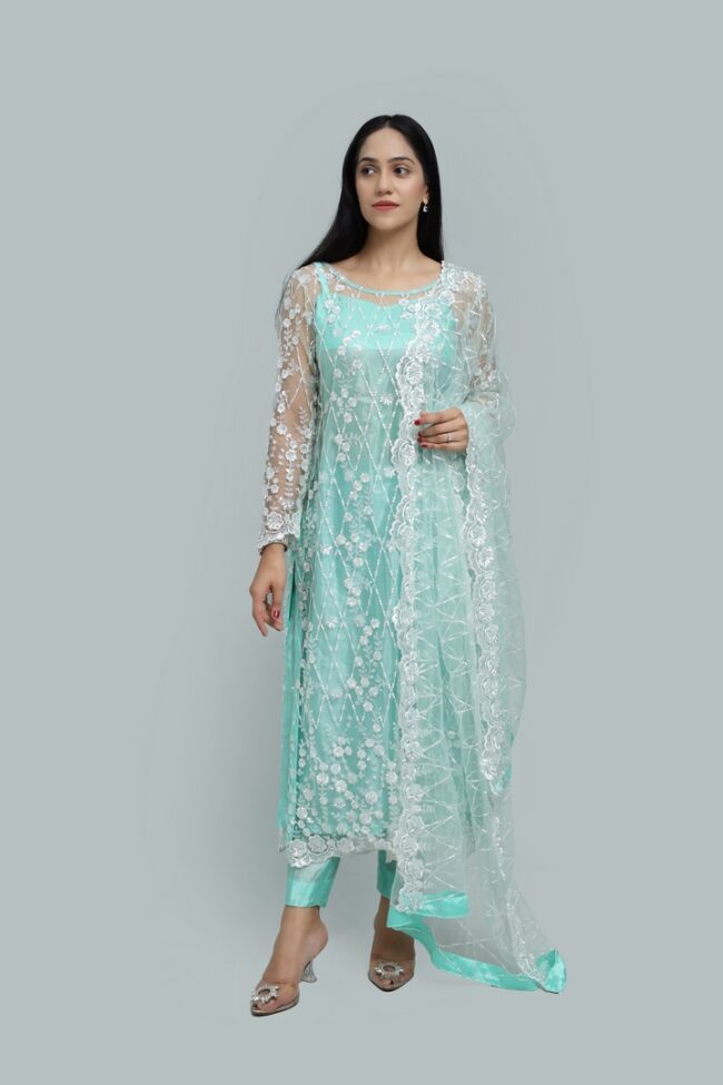 Sheer Grace –  Net Dress with Embellished Details -RTW